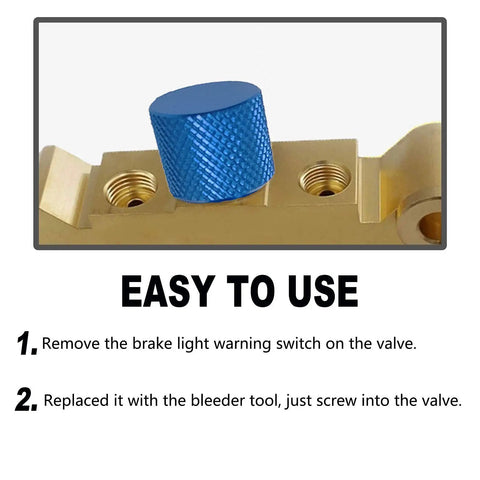 Pro Shop Grade Brake Proportioning Valve Bleeder Tool Compatible With Gm Combination Valves Pv2 Pv4 showing blue knob on valve.