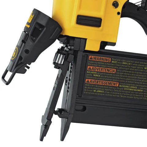 Close-up of 23 Gauge Pin Nailer For Finishing And Trim, Drives 2 Inch Pins Recessed Into Oak, Tool Free Jam Release highlighted
