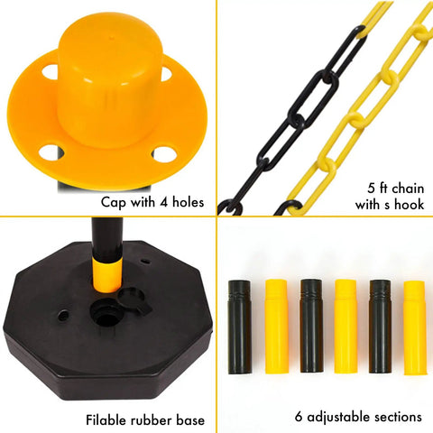 4 Pack Adjustable Traffic Cones Delineator Posts With Fillable Bases Safety Barrier Stanchions For Parking Lot And Construction Site Portable Parking Poles With Five Foot Chain For Quick No Brainer Setup And High Visibility