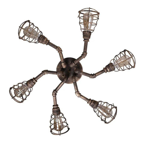 Six Light Vintage Industrial Cage Pendant Ceiling Light Flush Mount Edison Style Retro Iron Metal Lamp top view
