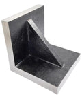 3x3x3 inch ground angle plate with webbed end, steel with silver edges, angled view