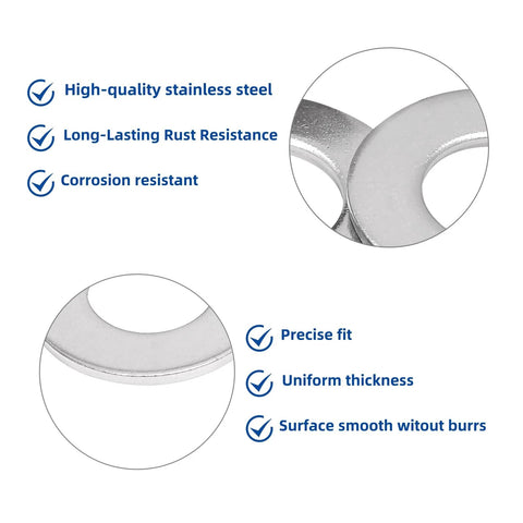 Front view of LBYNKY stainless steel flat washers, 5/8 in ID x 1-5/16 in OD, 304 (18-8) stainless, 20 pieces.