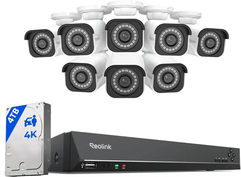 4K Ultra HD Security Camera System With 8 PoE Cameras H265 Wired Surveillance Kit with 16 Channel NVR and 4TB HDD for 24/7 Recording