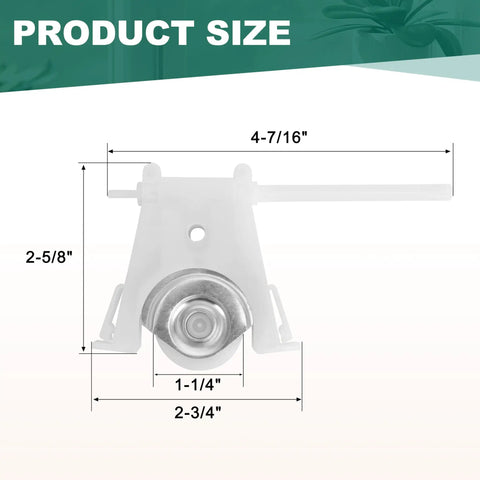 Four Pack Sliding Screen Door Roller Assembly with 1-1/4 Inch Concave Nylon Wheels dimensions diagram showing width and height.