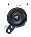 Top view of Waterproof 12V Universal Air Horn For Motorcycles And Cars, 105 dB Loud Electric Horn, black circular design with mounting bracket