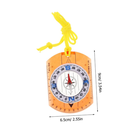 Orienteering Compass Ruler And Pointer For Hiking And Camping, acrylic survival navigation tool with yellow cord, pro grade.