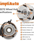 Front Wheel Hub And Bearing Assembly For Jeep Wrangler 2007 2016 5 Lug With ABS OE 513272 Replacement product specifications chart