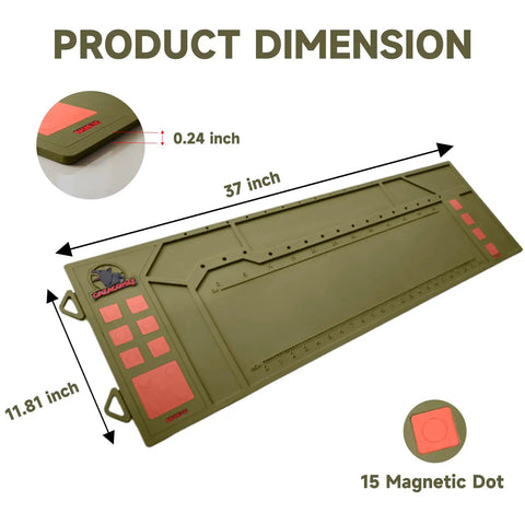 Heavy Duty Gun Cleaning Mat With Magnetic Pistol Pad And Tool Stand, Non Slip Work Surface For Safe Cleaning, Pro Grade Durable Polyester Mat For Firearm Maintenance, Keeps Parts And Tools Organized. 37 x 11.81 inch