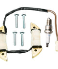 Headlight Charging Coil Kit For Predator 212cc Engines, Fits Harbor Freight Go Karts Minibikes And 163cc And 196cc Gas Engines, Includes Mounting Bolts And Spark Plug, Easy Maintenance And Reliable Power Supply showing coils, bolts, and spark plug for engine setup