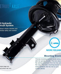 Front Steering Knuckles With Wheel Hub Bearings And All In One Suspension Kit For 2007 To 2010 Hyundai Elantra With Four Wheel ABS Includes Front Knuckles With Bearings Front Struts And Coil Springs And Rear Shock Absorbers close-up of strut with mounting bracket