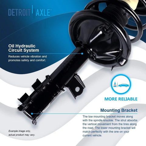 Front Steering Knuckles With Wheel Hub Bearings And All In One Suspension Kit For 2007 To 2010 Hyundai Elantra With Four Wheel ABS Includes Front Knuckles With Bearings Front Struts And Coil Springs And Rear Shock Absorbers close-up of strut with mounting bracket