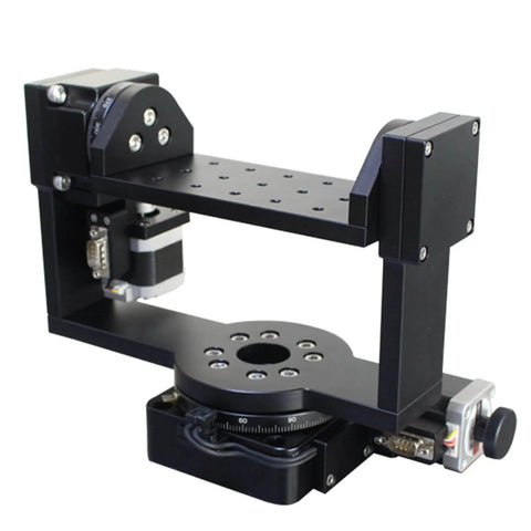 Electric Rotary Table 360 Degrees Angle Rotary Table With Hollow Index Plate And U Shaped Arm in anodized aluminum, front view