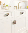 Vintage Peony Lace Art Cabinet Handles With Customizable High Definition Panel Dope Gold Drawer Pulls on white kitchen cabinets