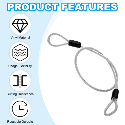 Vinyl Coated Stainless Steel Cable With Loops Four Pack Two Feet Long Five Thirty Second Inch Wire Rope Security Lanyards