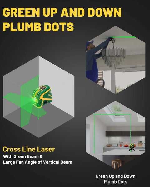 Cross Line Laser Level With Two Plumb Dots 24 Hour Battery Life Type C Charging Self Leveling Pulse Mode Dual Power Pro Grade Jobsite Tool For Indoor And Outdoor Use And Quick Setup