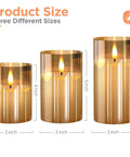 Glass Battery Operated LED Flameless Candles With Remote And Timer Pack Of 3 Real Wax Look Flickering Warm Light Gold sizes