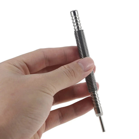 Hand holding Two Piece Head Nail Setter Kit For Hard Metal Surfaces And Door Hinge Pins Heavy Duty Construction With Hammerless Action
