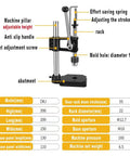 Diagram of Leather Hole Puncher Hand Press For DIY Crafting Projects Heavy Duty Punch Tool Adjustable Height Ductile Iron Base