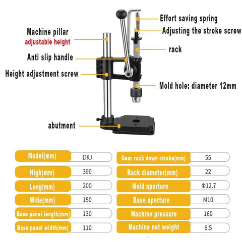 Diagram of Leather Hole Puncher Hand Press For DIY Crafting Projects Heavy Duty Punch Tool Adjustable Height Ductile Iron Base