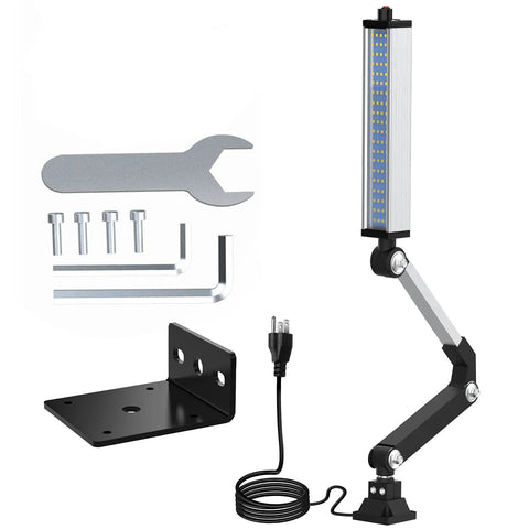 Heavy Duty Shop Light With Long Arm For CNC Lathe And Drill Table 120V 16W IP66 Waterproof Aluminum LED Work Lamp With 80 LEDs
