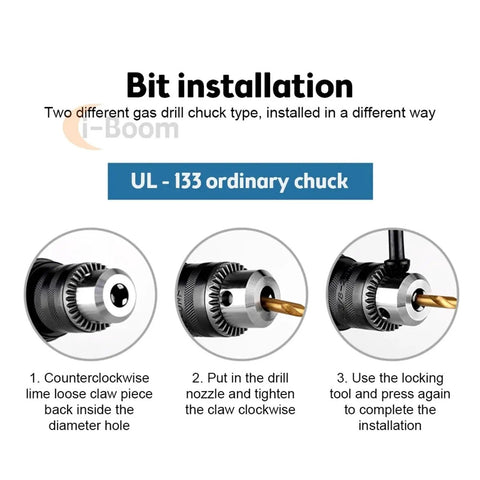 Bit installation guide for Beast 3/8 Inch Pistol Grip Pneumatic Drill with 1/4 NPT Connection and 1800 RPM Speed.