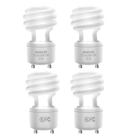 UL Listed 13W GU24 CFL Light Bulbs 2700K Warm White T2 Spiral With GU24 Base 2 Prong Energy Efficient Indoor Lighting 4 Pack
