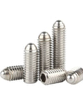 Heavy Duty 304 Stainless Steel Ball Plunger Set Screws Lock Moving Parts Dead Tight With Zero Slop High Grade Mechanical Hardware M3 To M12 Sizes displayed in a group.