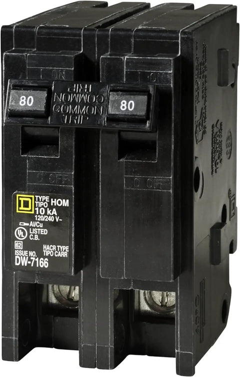 Homeline 80 Amp Two Pole Circuit Breaker With Plug On Design For Quick DIY Install 120 240V Compatible With Homeline Load Centers