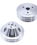 Beefy Chrome Polished Aluminum 2 Groove Short Water Pump And 3 Groove Crank Pulley Kit for Small Block Chevy SBC engine view
