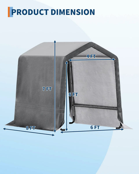 Dimensions of Heavy Duty Outdoor Portable Storage Shed With Roll Up Door And Vent Waterproof 240G PE Tarp UV Resistant Shelter