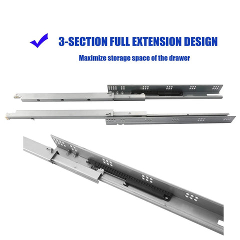 Six Pairs 21 Inch Undermount Soft Close Drawer Slides Kit, Heavy Duty 85LB Load, Quiet Glide For Half And Five-Eighth Inch Drawer Boxes, 2-Way Adjustable, Easy Install. 3-section full extension metal drawer slide
