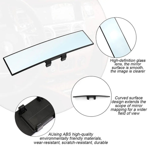 12 Inch Panoramic Rear View Mirror For Cars And SUVs Clip On Interior Mirror with Wide Viewing Range and HD Glass