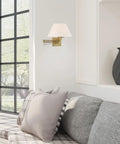 25-Inch One Light Swing Arm Wall Lamp In Brushed Nickel Finish With Oatmeal Fabric Shade, Perfect For Bedside, Reading