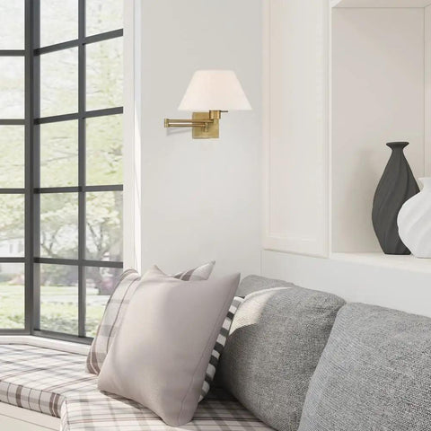 25-Inch One Light Swing Arm Wall Lamp In Brushed Nickel Finish With Oatmeal Fabric Shade, Perfect For Bedside, Reading