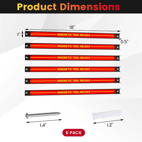 Six 18 Inch Magnetic Tool Holder Strips Wall Mounted For Your Gear Junkie Garage Setup Heavy Duty Tool Organizer Rack That Holds Up To 176 Lbs Total Capacity Magnetic Bar For Tools
