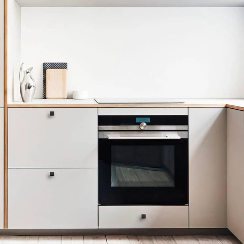 Modern kitchen with 25 Pack Matte Black 1-3/16 Inch Square Cabinet Knobs For Cabinets And Drawers Solid Drawer Pulls