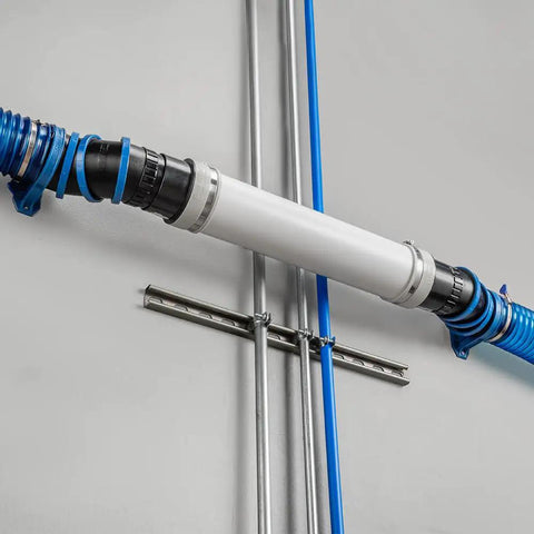Articulating Dust Collection Fittings For 4 Inch Hose Adjustable From Straight To 90 Degree installed on wall