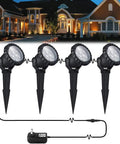 4-pack 12W Outdoor Spot Lights With Transformer Hella Bright Warm White LED Landscape Lighting Kit shown in garden setting
