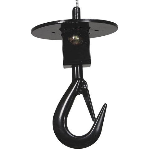 Bannon Compact Electric Cable Hoist 1100 Lb Capacity 95ft Lift, detailed view of 360 saddle hook for safe lifting.