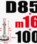 Stainless Steel 85mm Adjustable Leveling Feet With M16 Threaded Shaft, Heavy-Duty Rubber Damping Pad For Industrial Machinery dimensions