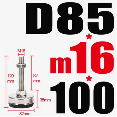 Stainless Steel 85mm Adjustable Leveling Feet With M16 Threaded Shaft, Heavy-Duty Rubber Damping Pad For Industrial Machinery dimensions