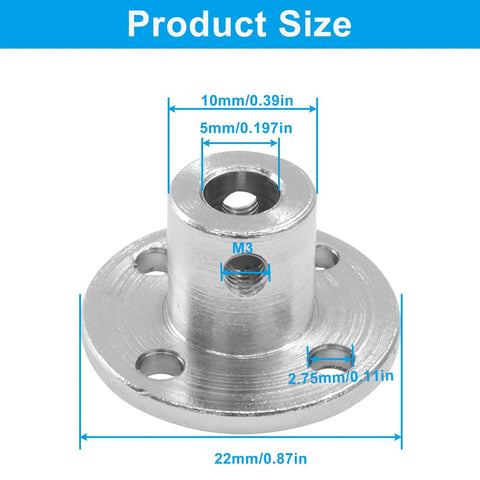 Four Pack 5mm Rigid Flange Shaft Coupling Connector Built With Badass Steel Grip for Diy Projects and Remote Control Cars Super Tough Motor Shaft Joints size diagram with measurements.
