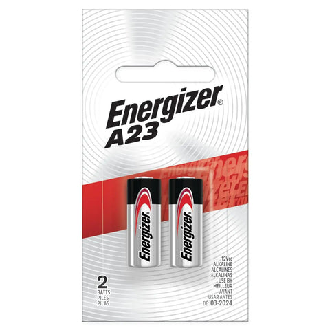 Top Shelf A23 Batteries 12V Alkaline Powerhouse For Keyless Entry And Garage Door Openers Straight Up Gold For Security Cameras And Bluetooth Gadgets A Solid Two Pack Ready To Roll in packaging.