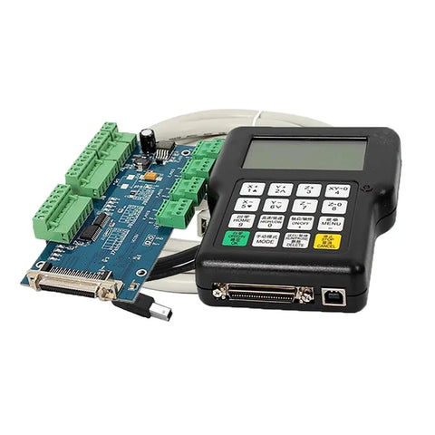 Offline 3 Axis Motion Controller For Engraving Machine With Handheld Control System, blue circuit board and handheld unit