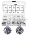 Stainless Steel Split Cotter Pins Kit, 150 Pcs In 15 Kinds, 304 Grade Pins organized in plastic case with size chart visible