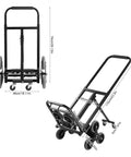 Beefy 400lbs Foldable Hand Truck Dolly, Steel Heavy Duty Folding Cart for Moving Furniture and Boxes, Three Wheel Design For Flat Ground Or Stairs, Spray Coated Black Finish, Durable, Portable Cargo Helper, black steel frame with dimensions shown