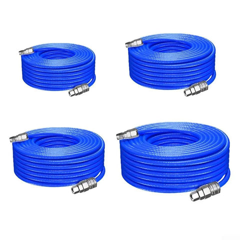 Shop Grade Heavy Duty Air Compressor Hose With C Type Quick Connect Fittings 5X8MM Rugged Polyurethane Pneumatic Tubing Non Kinking Workhorse Air Line For Garage Gear in blue.