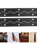 Six Inch Black Stainless Steel Continuous Piano Hinges Set Of Four Heavy Duty With Pre Drilled Holes And Screws For Wooden Chest Lids