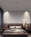 12 Pack 2.5 Inch Led Recessed Lighting With Slick Baffle Trim And Adjustable 30 Degree Angle For Chill 3000K To 6000K Warm Glow using in a modern bedroom.