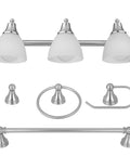 All In One Bathroom Vanity Set With Three Light Fixture, Towel Bar, Toilet Paper Holder, Towel Ring And Robe Hook, Brushed Steel Finish